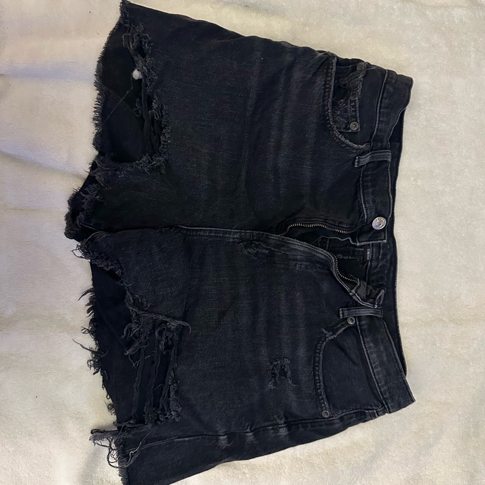 Distressed Black Denim Shorts